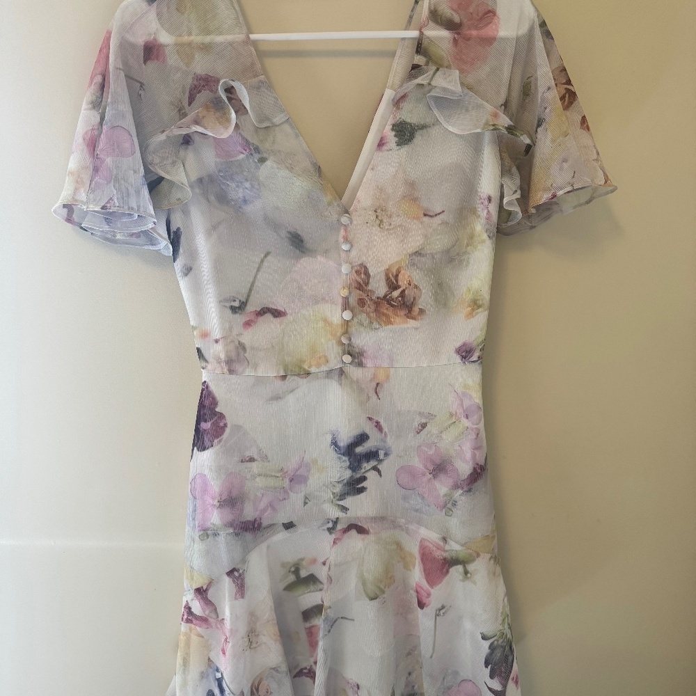 New Ted Baker, 0 London Floral Mini Dress - Pink and Purple - Picture 4 of 8
